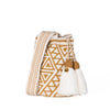 White and gold geometric Wayuu bag, handmade by indigenous artisans in Colombia