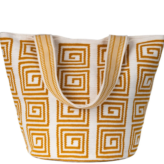 Rafa tote white  and mustard beige Wayuu bag handcrafted by Colombian artisansblack 