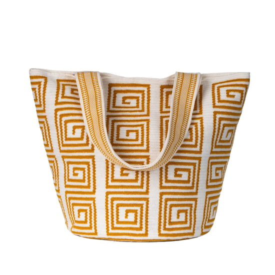 Rafa tote white  and mustard beige Wayuu bag handcrafted by Colombian artisansblack 