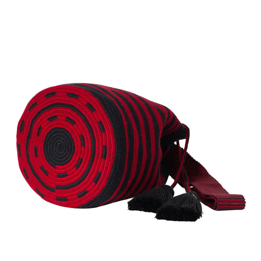 Fiera large red and black  stripes Wayuu bag handcrafted by Colombian artisans