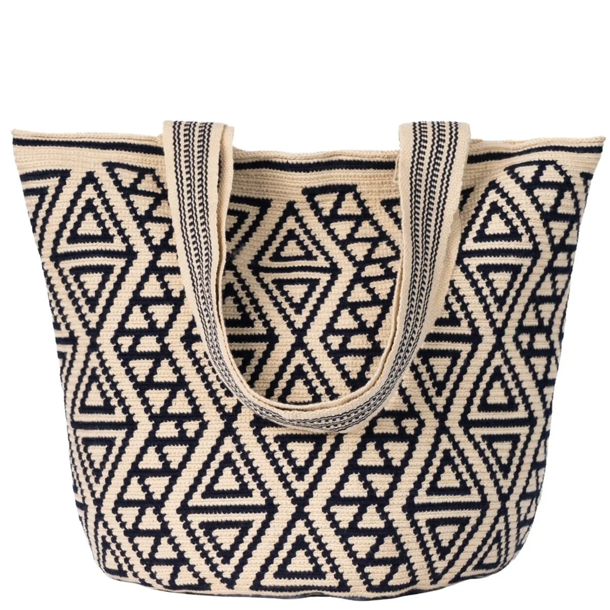 Xoch tote black and  beige Wayuu bag handcrafted by Colombian artisansblack 