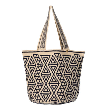 Handcrafted black & beige striped Wayuu crochet bag made by indigenous artisans in Colombia