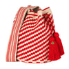 Handcrafted red & beige striped Wayuu crochet bag made by indigenous artisans in Colombia