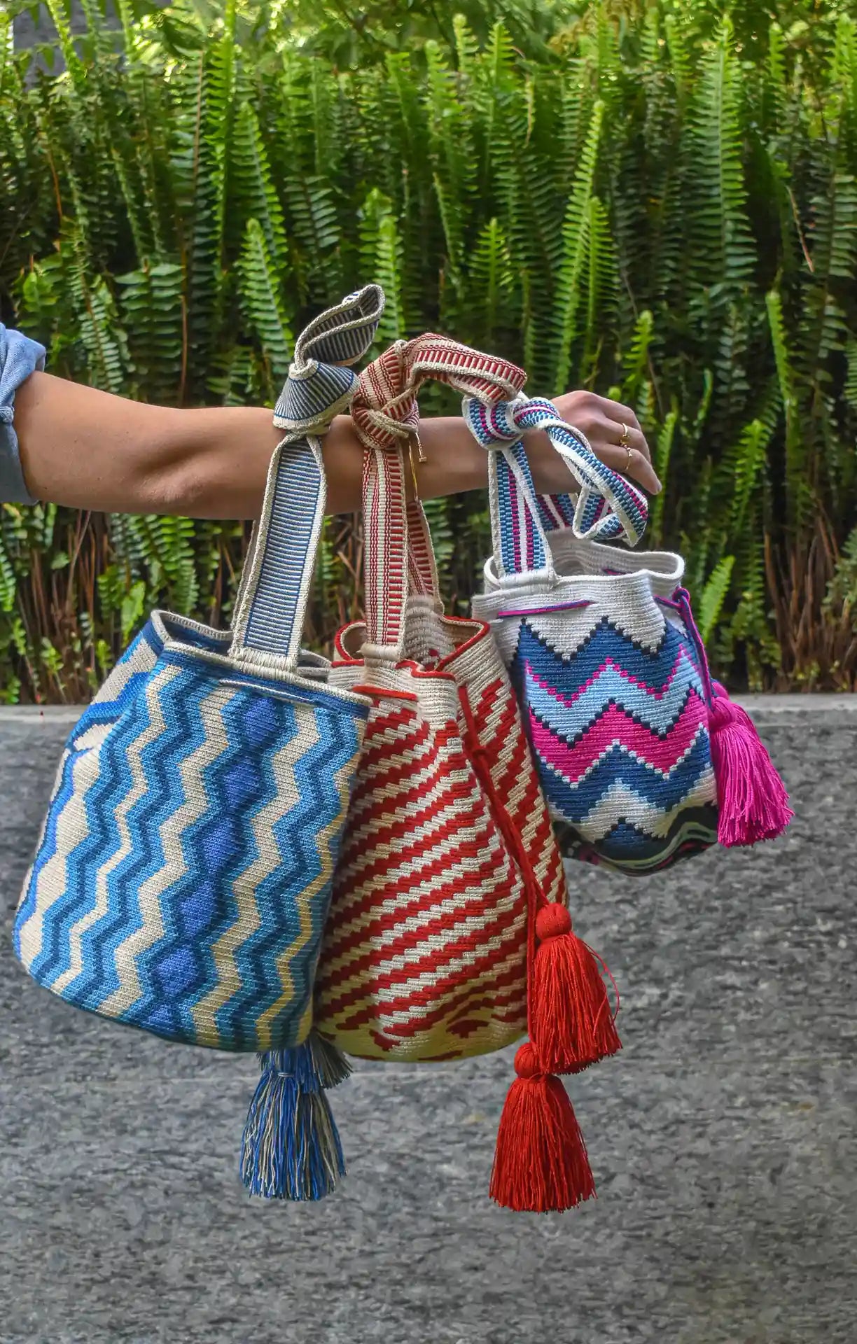Handcrafted colorful Wayuu crochet bag made by indigenous artisans in Colombia