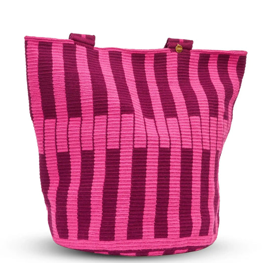 Pink stripes handmade Wayuu bag crafted by indigenous female artisans from Colombia- Lombia+Co.