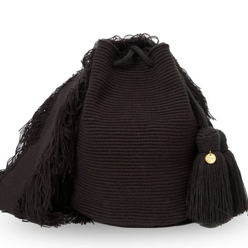 Handcrafted  black main Wayuu crochet bag made by indigenous artisans in Colombia