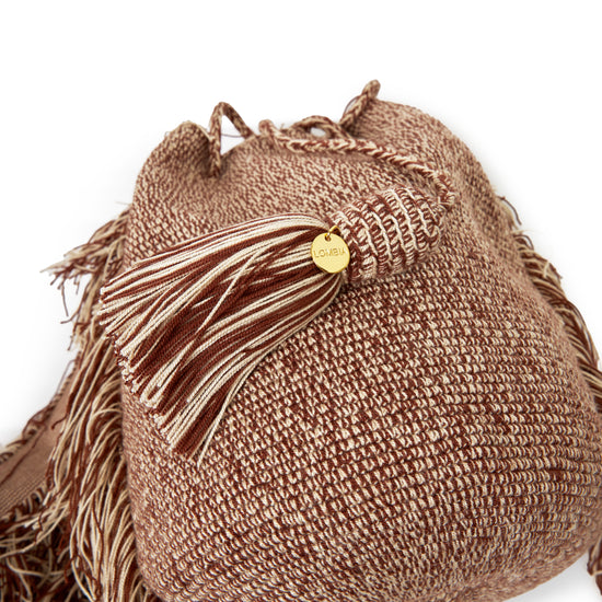 brown crochet bag with fringe straps