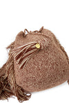 brown crochet bag with fringe straps