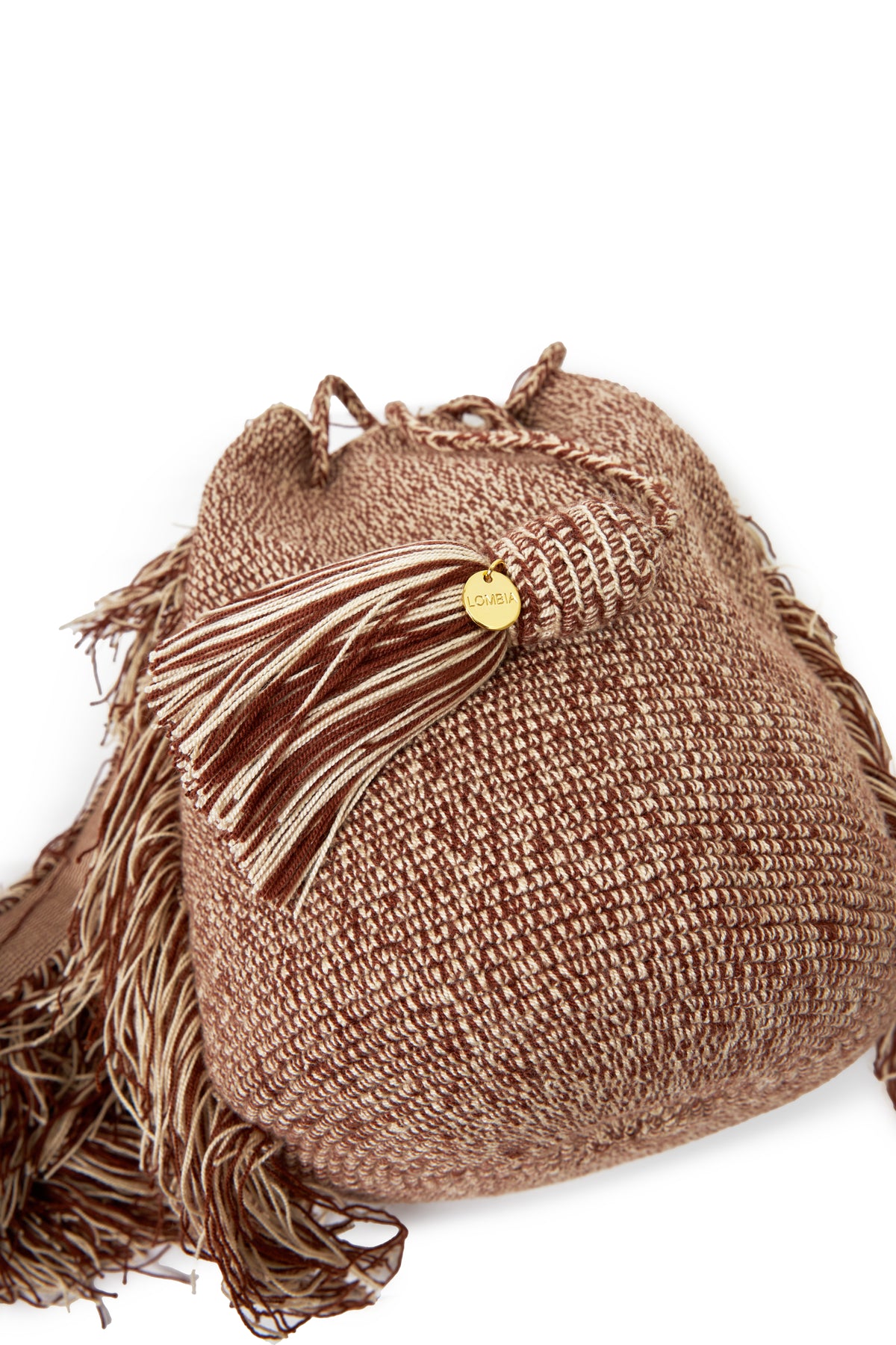 brown crochet bag with fringe straps