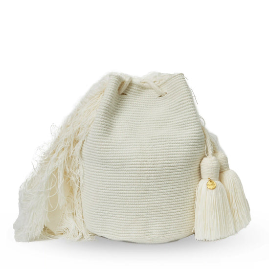 White handmade Wayuu bag crafted by indigenous female artisans from Colombia-Lombia+Co.