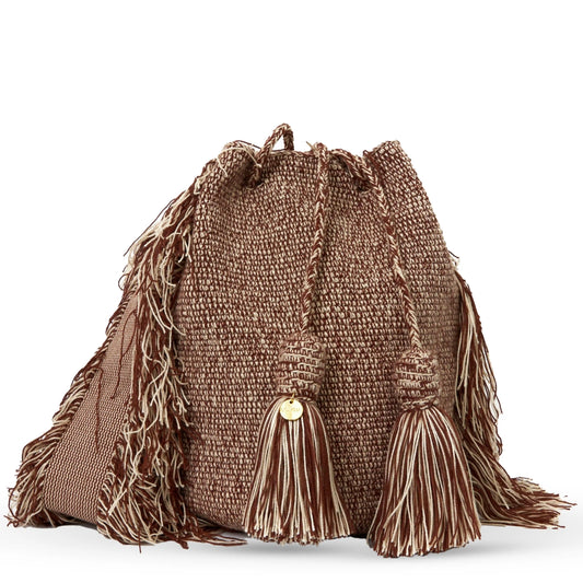 Chocolate brown handmade Wayuu bag crafted by indigenous female artisans from Colombia-Lombia+Co.