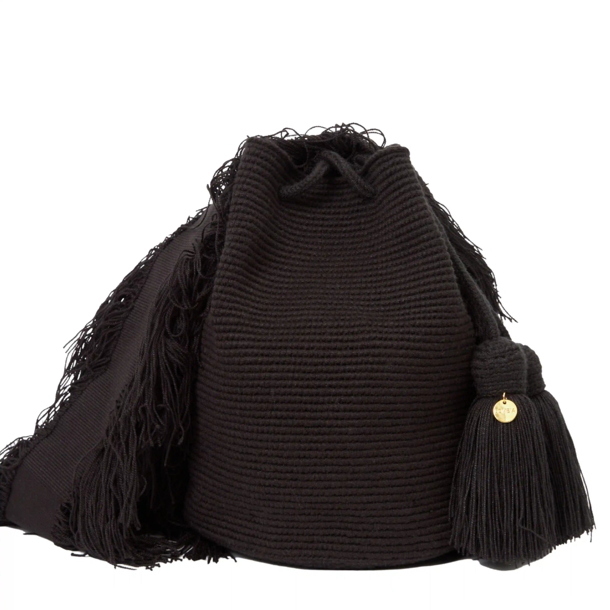 Black handmade Wayuu bag crafted by indigenous female artisans from Colombia-Lombia+Co.