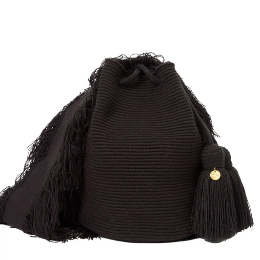 Black handmade Wayuu bag crafted by indigenous female artisans from Colombia-Lombia+Co.